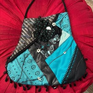 Y2K Patchwork Teal and Black Women's Satchel Purse